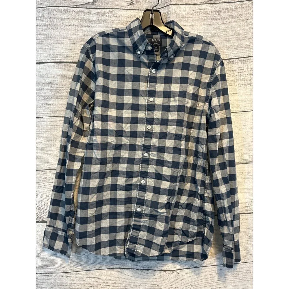 Mens J.Crew Flex Washed Slim Fit Checkered Button-Down Shirt M